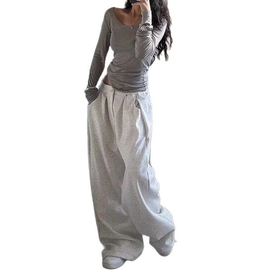 American Retro Sports Pants Sweatpants Men's and Women's Spring Lazy Dumped Trousers Loose All-match Wide-leg Casual Pants