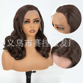 工厂现货化纤前蕾丝头套女士假发偏分倒毛水波纹短卷发欧美假发