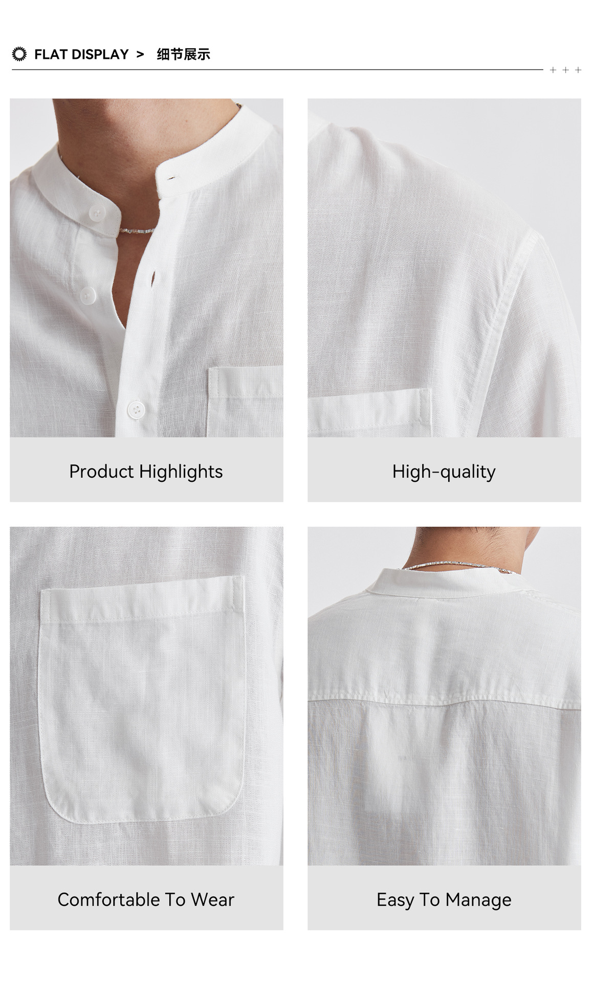 Áo sơ mi nam linen cổ đứng tay dài mùa hè, chất liệu lanh thoáng khí, phong cách Trung Hoa, túi đơn — Xanh navy chi tiết 6