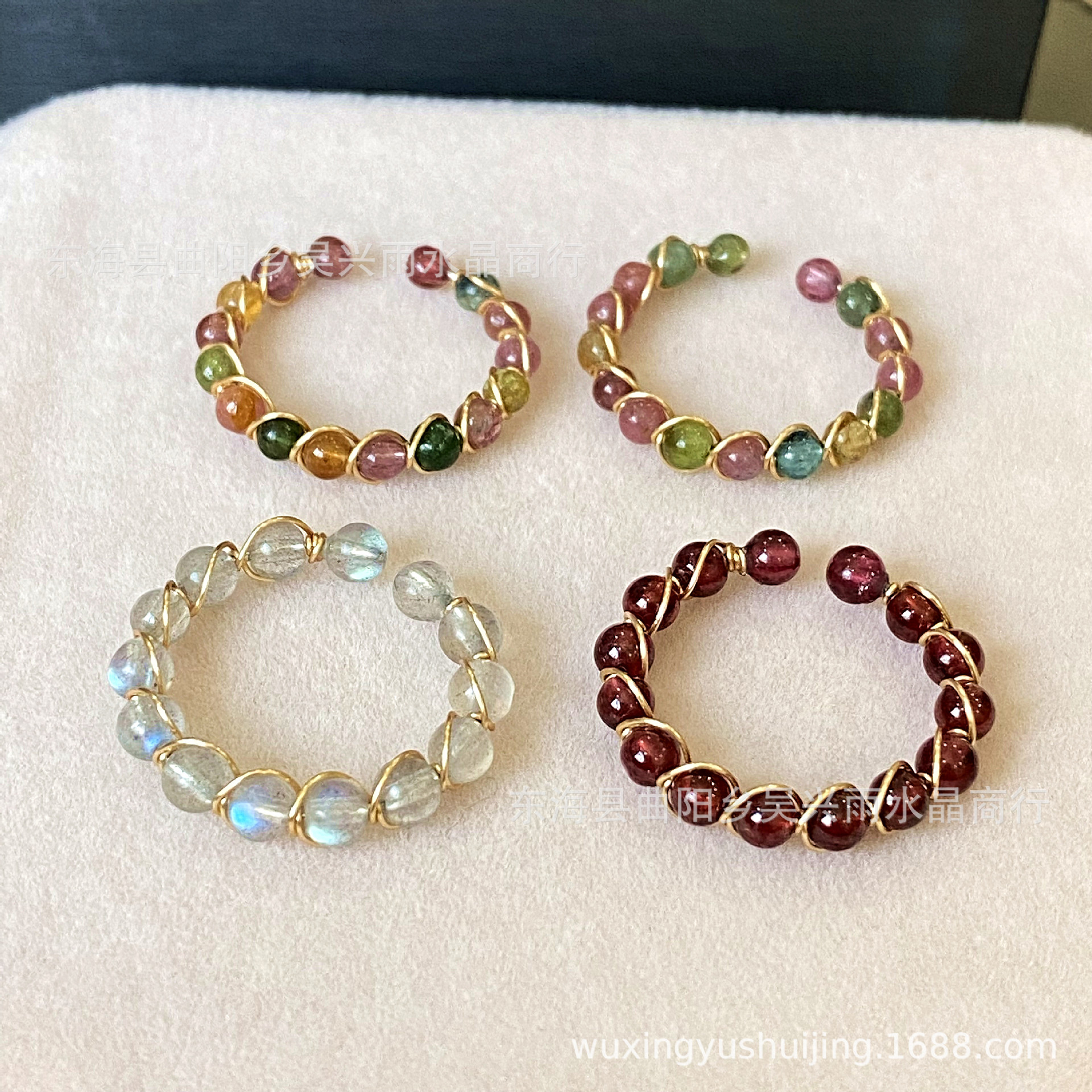 14k gilded winding handmade natural colorful tourmaline garnet labradorite ring finger ring stackable ring ornament wholesale