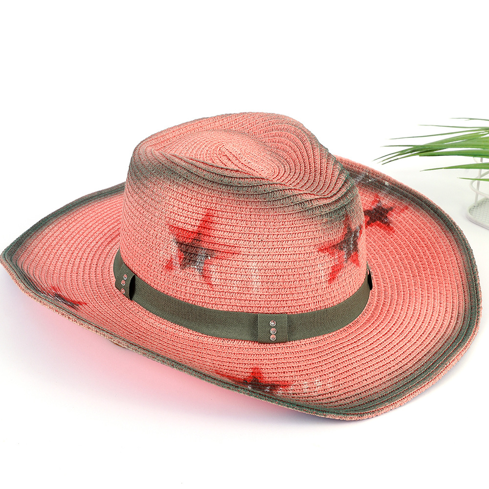 Rosa chica caliente chica occidental Denim sombrero nicho sombrero de paja protección solar Playa Sol sombrero verano