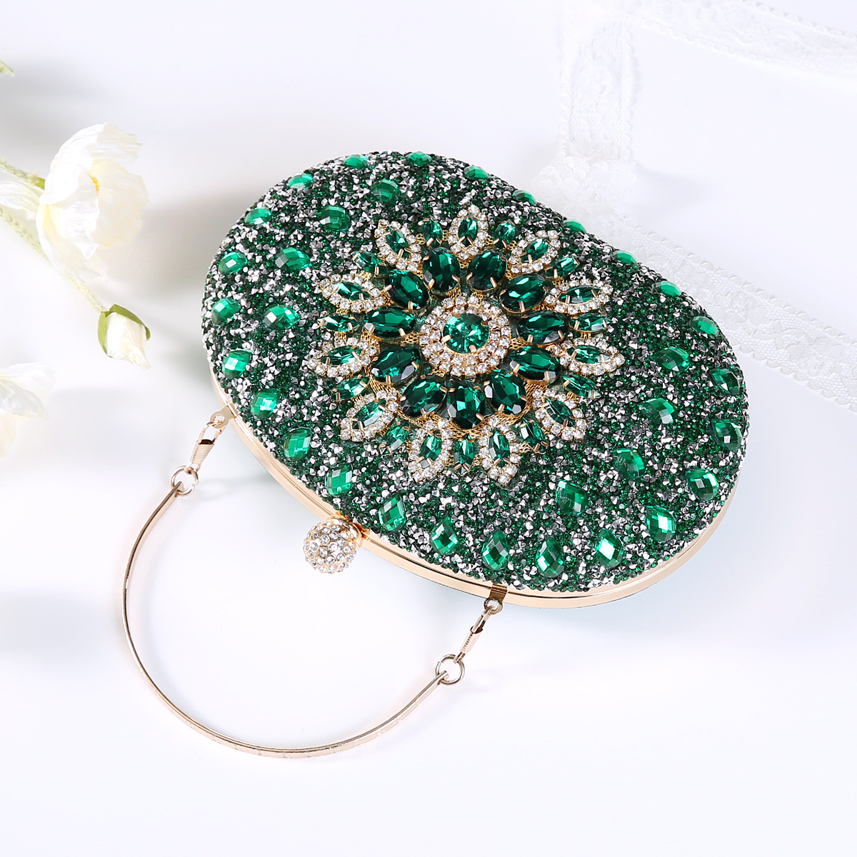 337g Weight Polyester Lining Material Lock clasp Closure Type Top Handle Strap Type Evening Bag Bags Type Party Occasion Pu Leather Material Printing Pattern All Seasons Season Women's Gender Diamond Design Elegant Style Oval Shape Small Size Pu Leather Printing Oval Evening Bags 14