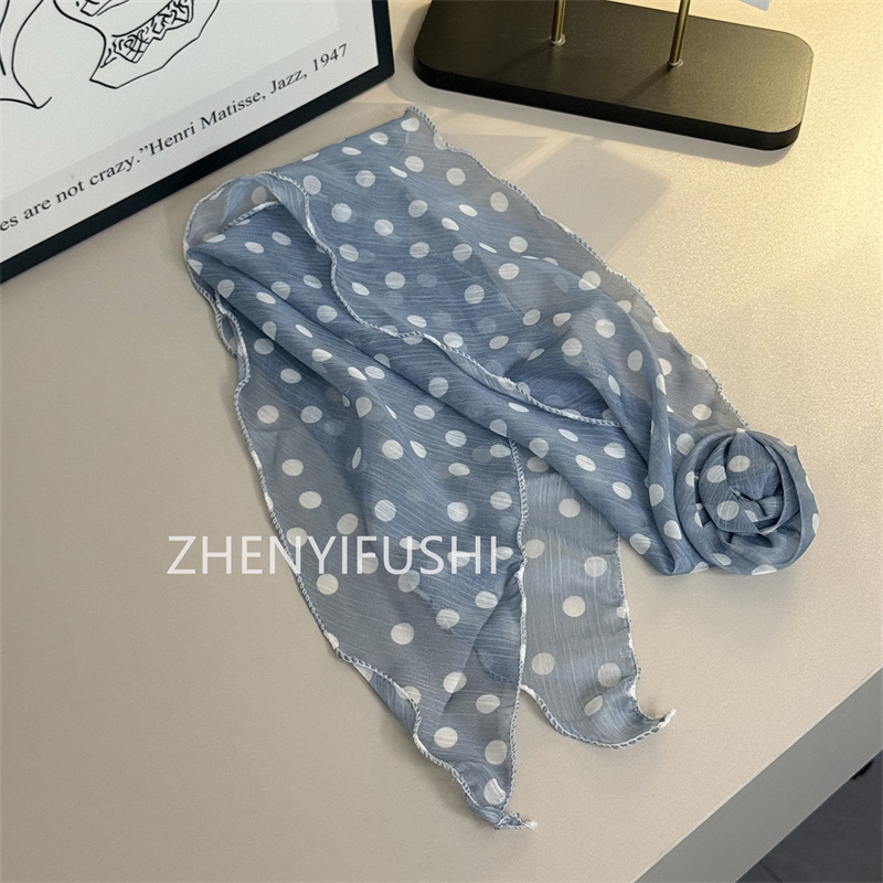실크 스카프 + 꽃 [블루 도트 무늬]