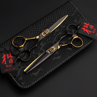 Genuine goods black gold Barber scissors set flat scissors tooth scissors thinning scissors hair stylist special hair scissors