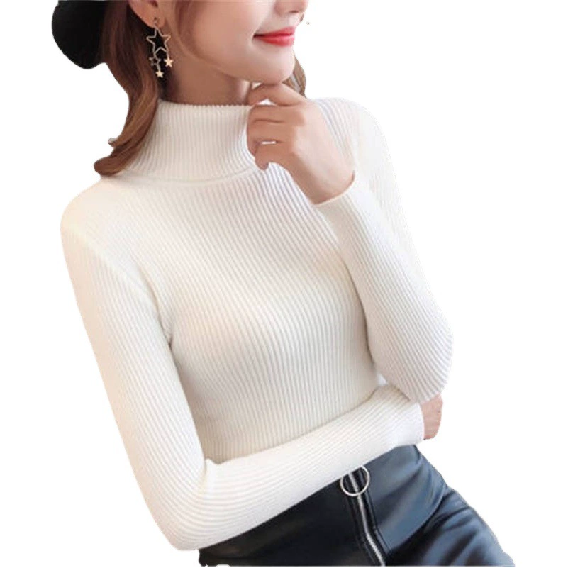 Женский свитер с высоким воротом, облегающий, новая модель осень-зима 2025, однотонный базовый слой в стиле интернет-селебрити, эластичный теплый трикотажный топ.