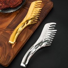 Stainless steel gold-colored comb-shaped steak tongs dessert tongs bread tongs barbecue tongs food tongs cake tongs laser logo