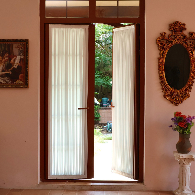 French-Style Sheer Curtain with Magic Tape, No-Drill Sliding Door, Inward-Opening Window, Opaque, Fixed Glass Door and Window Cover