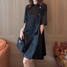 高端精致高级感超好看气质新中式国风黑色改良旗袍连衣裙子女夏季