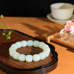 Jin Yu Tang Xinjiang Hetian Jade Boutique Blue and White Jade Bracelet Long and Simple Human Heart Realm Long and Hundred Epocs of Practice
