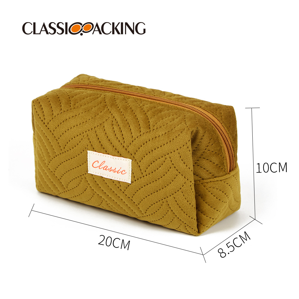 Bolsa de almacenamiento de cosméticos portátil coreano con logotipo impreso Bolsa de lavado de material de franela al por mayor de fábrica