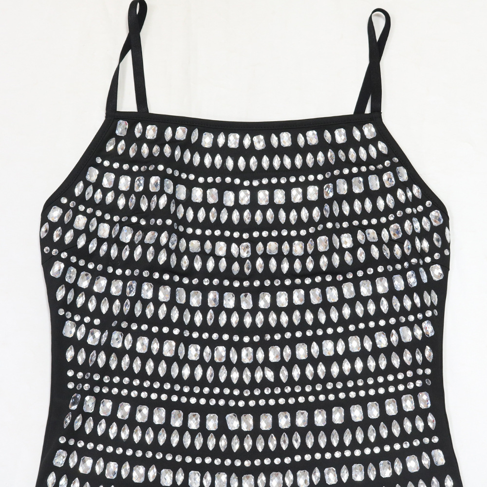 Women Clothing Sexy Sling Hip Backless Rhinestone Short Dress