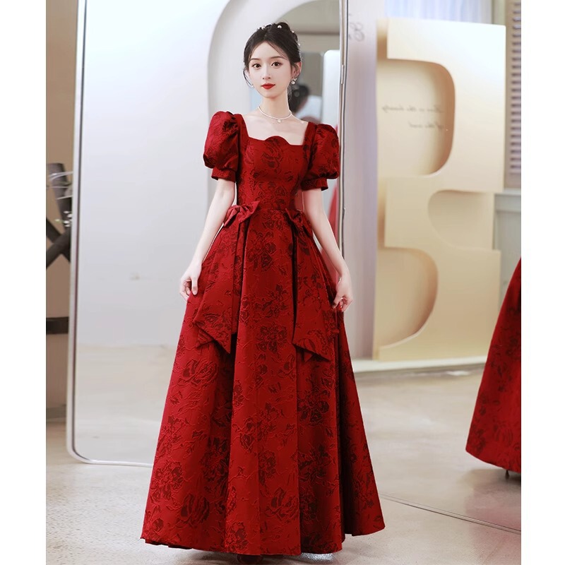 Bride's Toast Dress for Spring, Petite Size, Burgundy Engagement Dress, Everyday Wearable Satin Homecoming Dress Bride's Toast Dress for Spring, Petite Size, Burgundy Engagement Dress, Everyday Wearable Satin Homecoming Dress