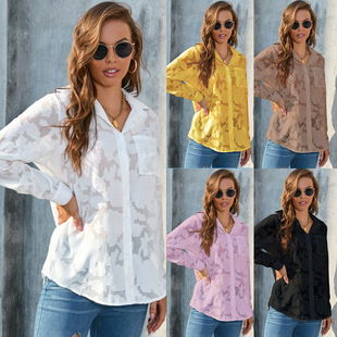 Amazon's popular large-size women's clothing, European and American cross-border loose casual chiffon shirt tops are all colored at least wholesale