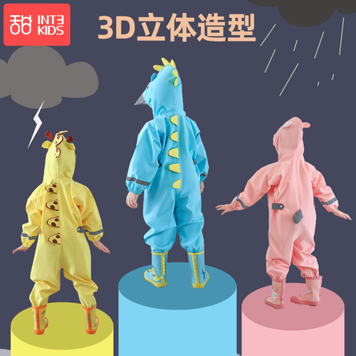 Children's one-piece raincoat boy baby poncho primary school girl kindergarten dinosaur rain pants suit full body rainproof