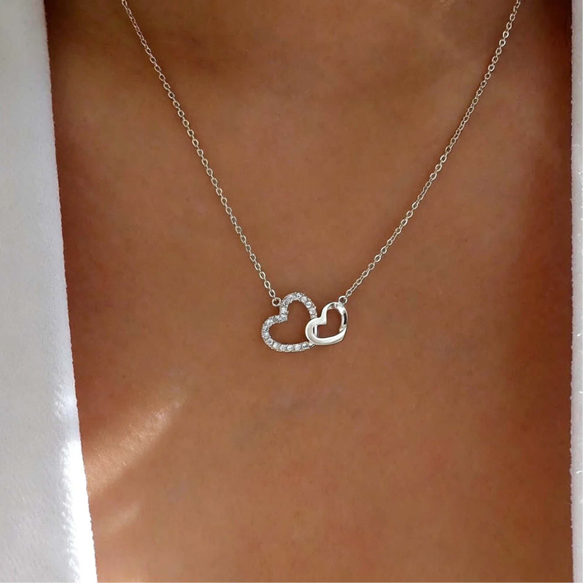 Korean Style Simple All-match Love Necklace Temperament Double Peach Heart Pendant Collarbone Chain Romantic Tanabata Valentine's Day Gift