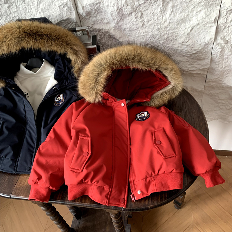 Children's Thick Parka Winter Coat with Fleece Lining, New Thickened Jacket with Faux Rabbit Fur Large Collar for Toddlers and Young Children