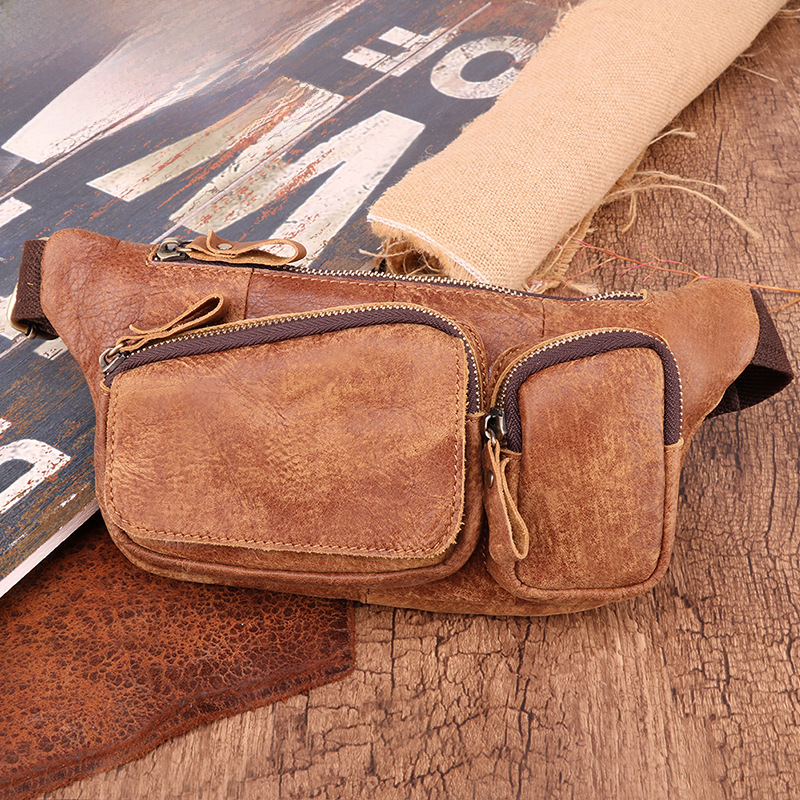 Leather Men's Chest Bag Retro Men's Bag Outdoor Leisure Sports Waist Bag Pure Cowhide Crossbody Backpack Men's Chest Bag