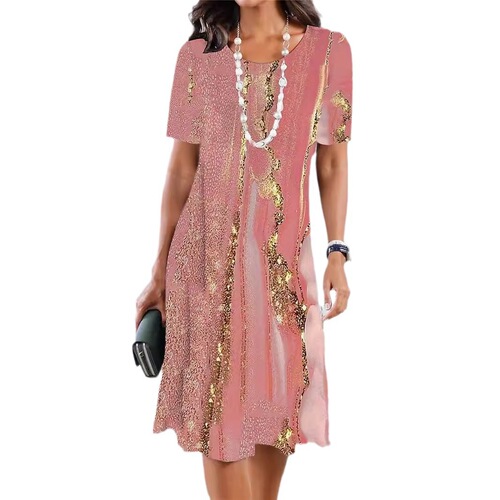 Ladies Round Neck Casual Western Short Sleeve Loose Everyday Versatile Plus Size Dress Fashion Dress