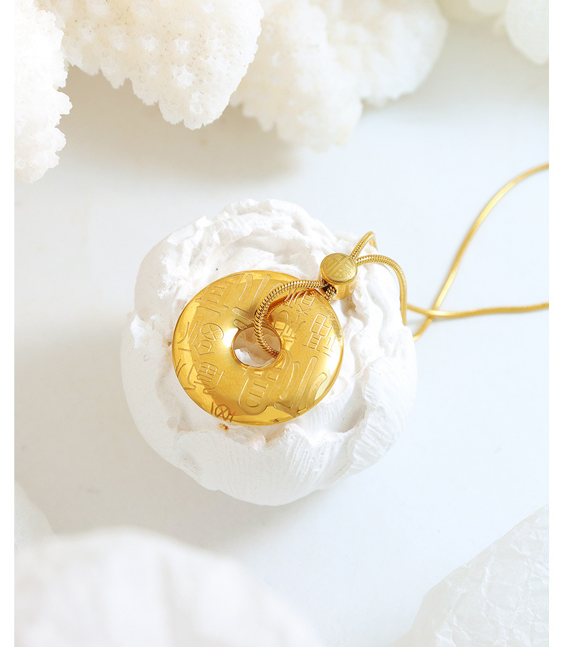 Ethnic Style Round Chinese Character Titanium Steel Plating Pendant Necklace_colorza_5