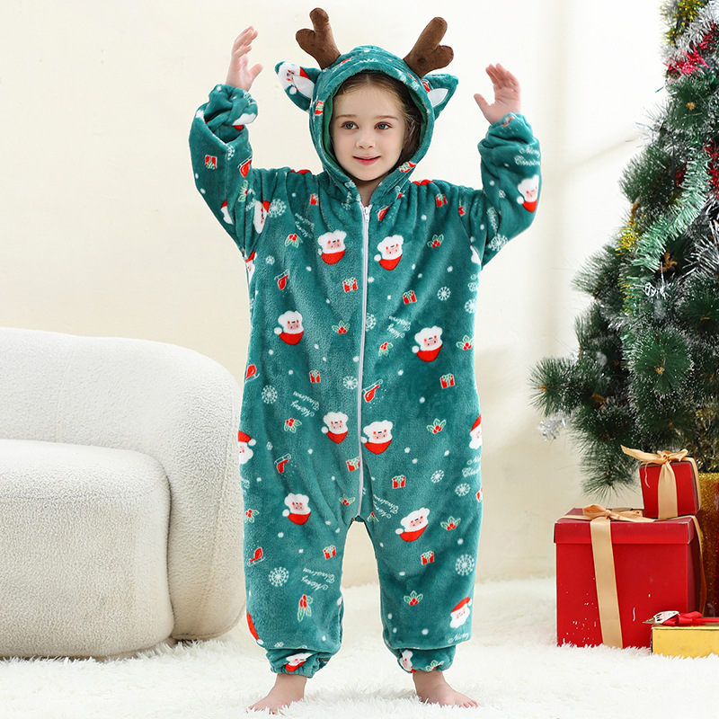 Pijamas de franela de una pieza con dibujos animados de animales para niños Michley, monos navideños infantiles transfronterizos, disfraces para actuaciones.