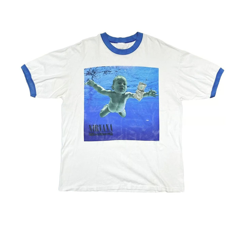 NIRVANA 1992 NEVERMIND Album Little Boy Nirvana Band Retro Direct Injection Printed Short Sleeve T-Shirt NIRVANA 1992 NEVERMIND Album Little Boy Nirvana Band Retro Direct Injection Printed Short Sleeve T-Shirt