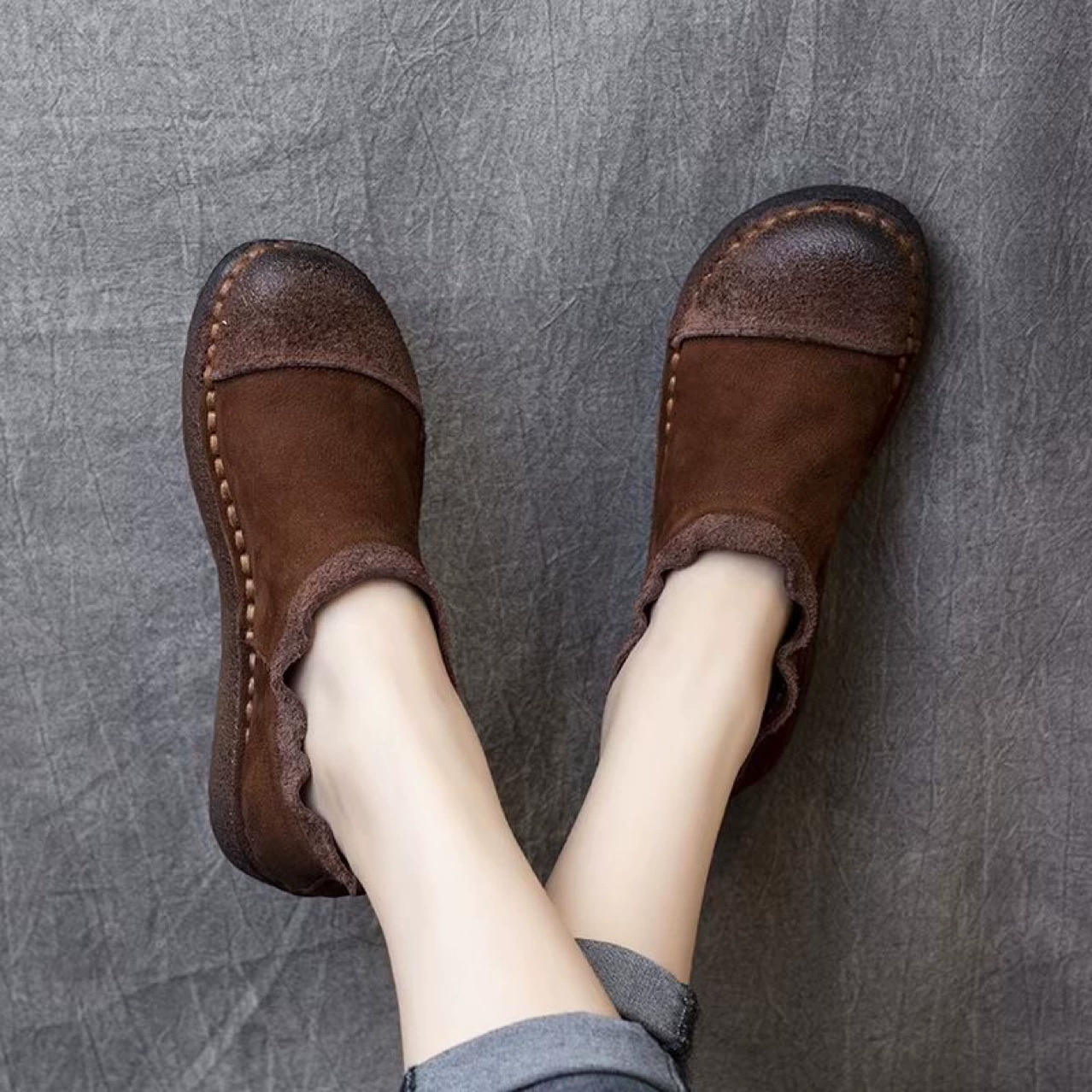 Winter leather comfortable keep warm non-slip shoes indoor