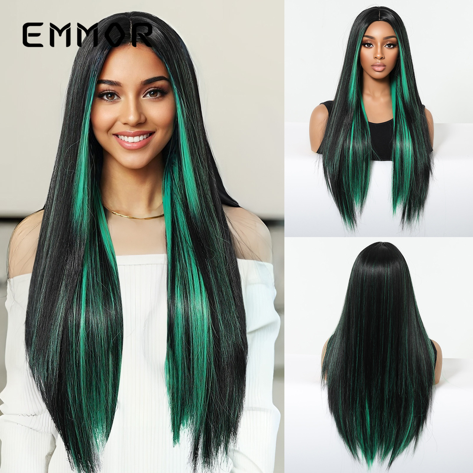 Cabello largo y liso, sin flequillo, marrón dorado, moda natural, venta caliente transfronteriza, pelucas europeas y americanas, cabello completo