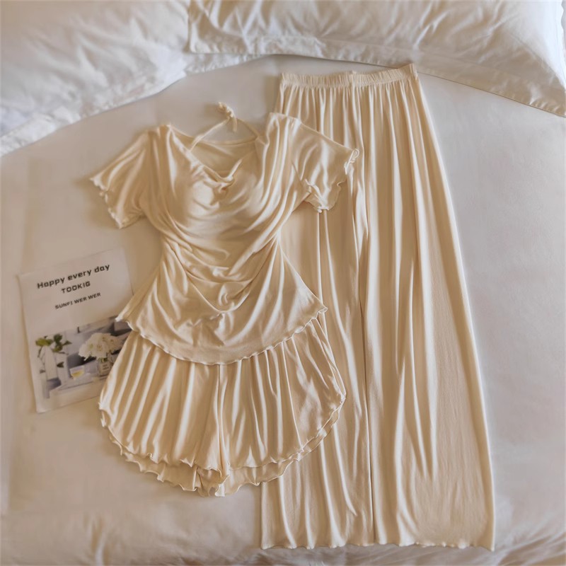 33027#부드러운 커스터드(고정 가슴 패드 포함) 반팔 + 반바지 + 바지