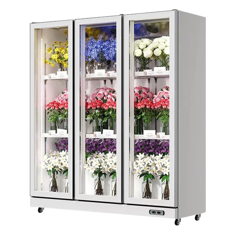 Vitrina refrigerada para conservación de flores, vitrina refrigerada con enfriamiento por aire y sin escarcha, vitrina vertical comercial con puerta de vidrio para floristería