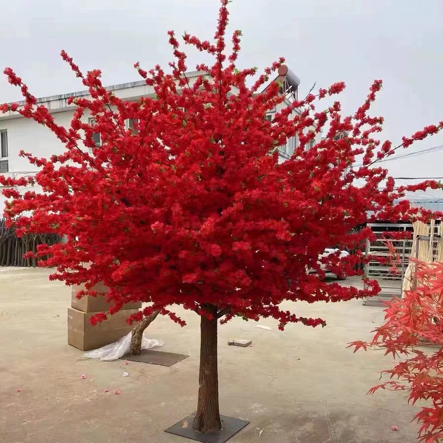 Árbol artificial de durazno, decoración de interior y exterior, ideal para centros comerciales, Año Nuevo y celebración, árbol de bendición rojo