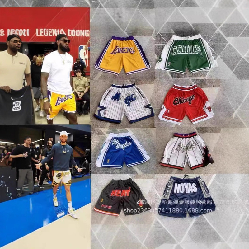 Sold 3000+】Wholesale Foreign Trade Basketball Shorts Warriors Lakers 76Ers Heat Raptors Magic Pocket 3D Print