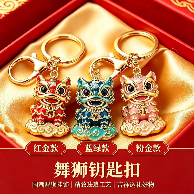 Chinese-style lion dance enamel keychain, metal car key chain pendant, creative Chinese-style gift for men and women Chinese-style lion dance enamel keychain, metal car key chain pendant, creative Chinese-style gift for men and women