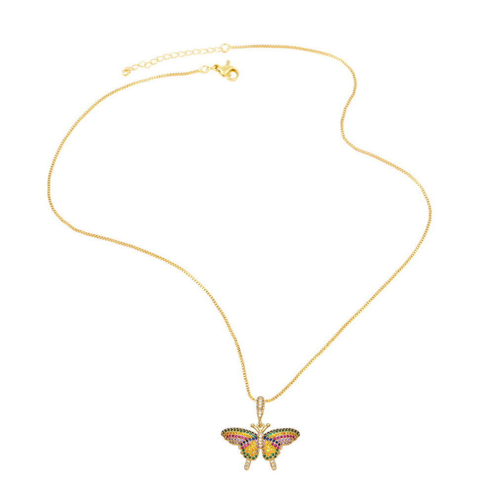 Fashion Butterfly Copper Pendant Necklace Inlay Zircon Copper Necklaces