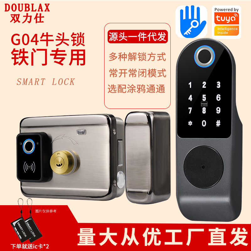 智能牛头锁指纹锁老式庭院门户外铁门锁出租房门禁刷卡通通锁批发