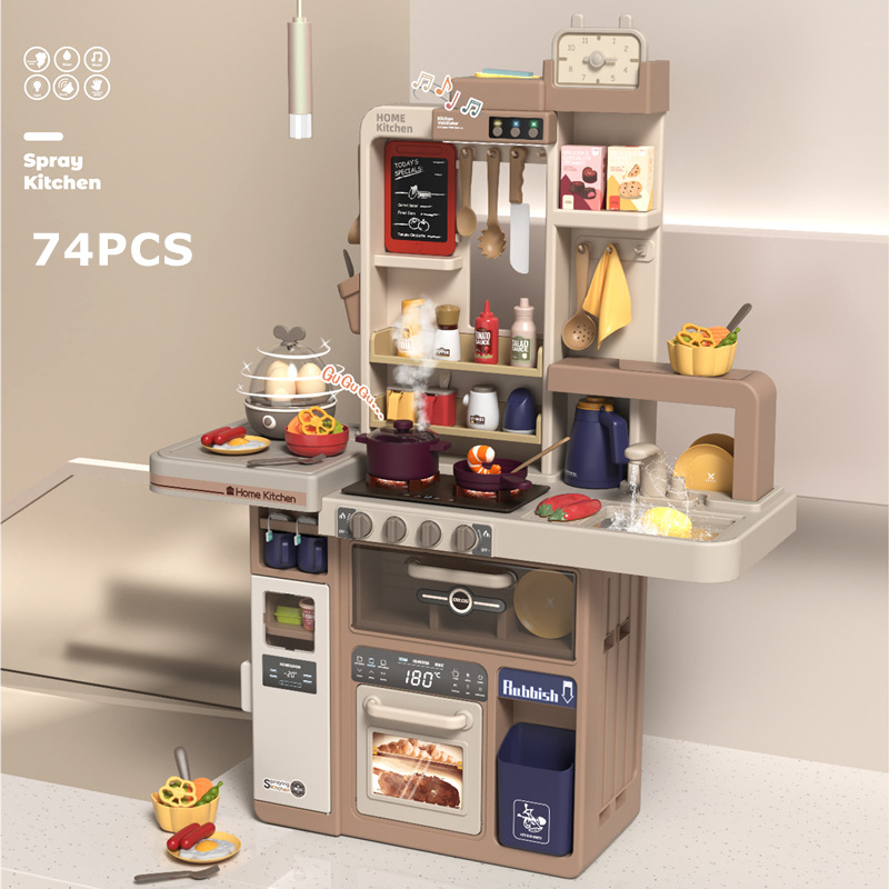 Comercio exterior niños 93cm simulación spray cocina vajilla traje de sonido y luz humo agua juego juguetes casa