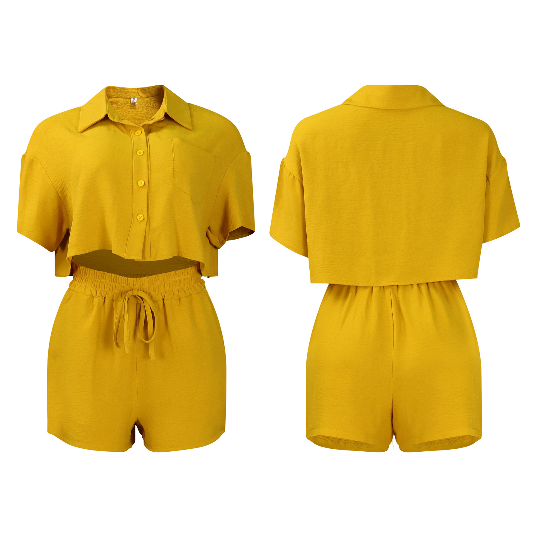 Women's Clothing summer new casual lapel short sleeved shirt shorts fashionable suit_mkmklike.com