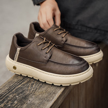 男鞋2025新款秋季英伦复古棕色板鞋男士休闲皮鞋厚底轻便运动潮鞋