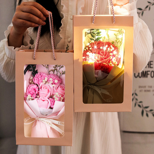 Valentine's Day Gift Everlasting Gypsophila Dried Bouquet of 7 Carnation Roses Soap Flower Gift Box Mother's Day Gift