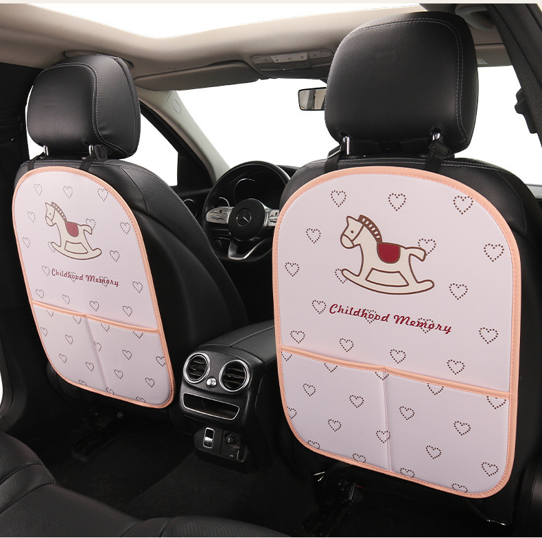 Car Anti-Kick Mat for Rear Seat, Cute Little Horse Design, Back Seat Storage Bag, Children's Anti-Scratch Mat, Anti-Dirt Protective Mat