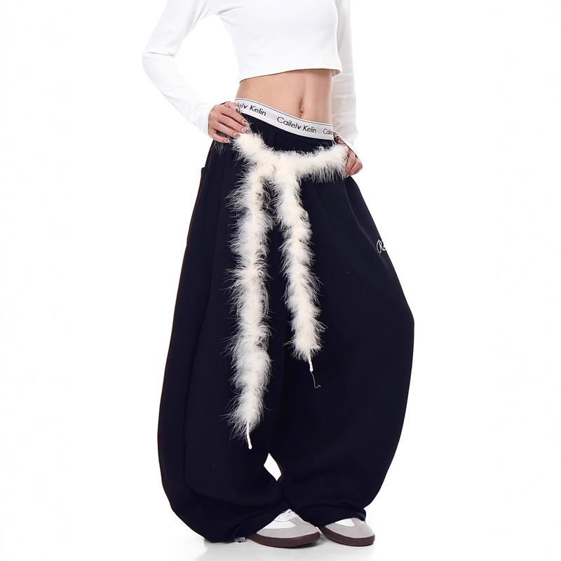 American Retro Plush Belt Design Scimitar Sweatpants for Women Trendy Street Dance Sports Long Pants Trendy Brand Loose Wide-Leg Pants American Retro Plush Belt Design Scimitar Sweatpants for Women Trendy Street Dance Sports Long Pants Trendy Brand Loose Wide-Leg Pants