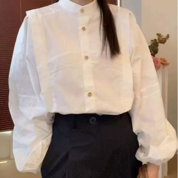 Французский темперамент блузка белая принцесса с рукавами пузырь рубашка 2025 новый женский хлопок весна легкая роскошь