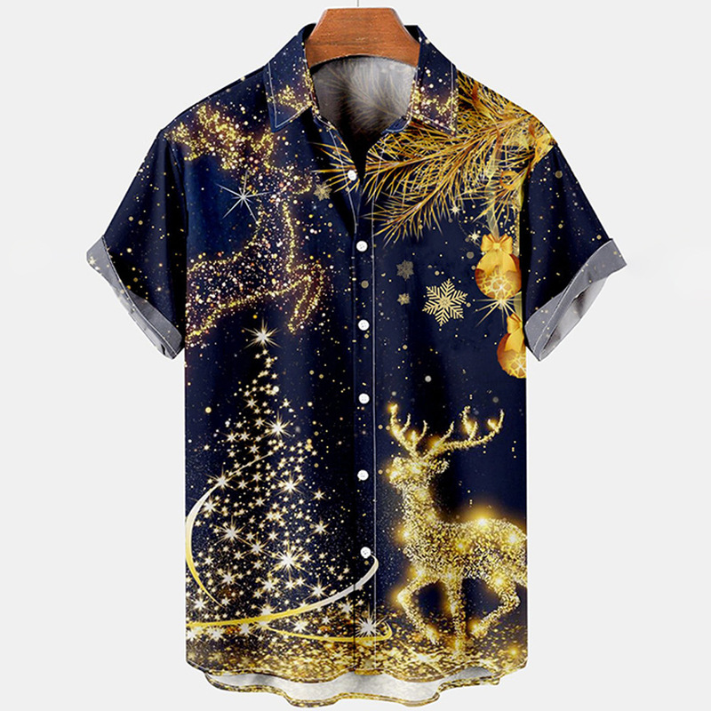 Cross Border Summer Short Sleeve Shirt Hawaii 3D Digital Print Christmas Men's Top Shirt