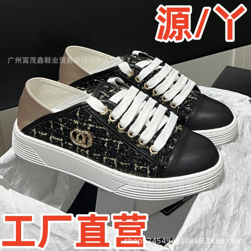 Cross-Border Foreign Trade European Station Small Fragrance Sneakers for Women 2025 Autumn New Flat Lace-Up Color-Blocking Two-Way White Shoes Cross-Border Foreign Trade European Station Small Fragrance Sneakers for Women 2025 Autumn New Flat Lace-Up Color-Blocking Two-Way White Shoes