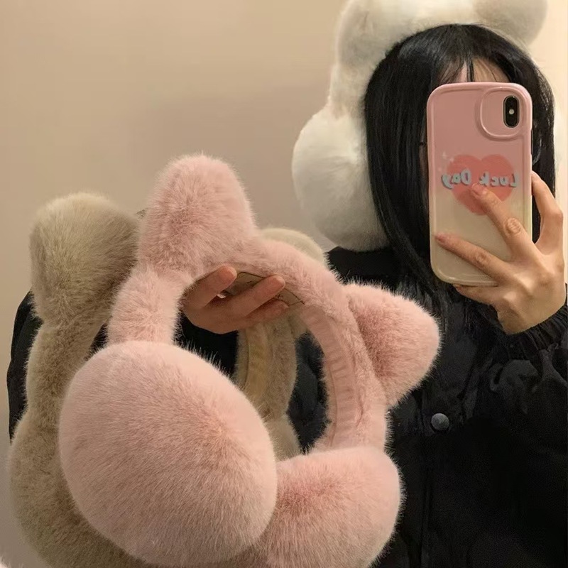 可爱猫耳朵毛绒耳罩女冬季学生骑车保暖护耳防风防寒耳捂耳暖耳套|undefined