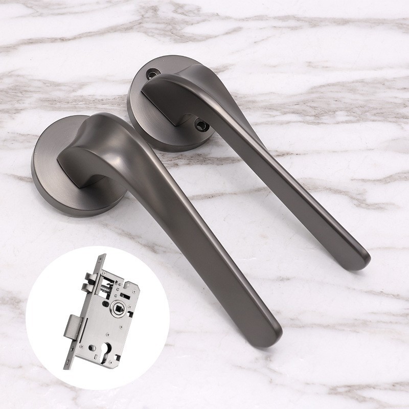 Cerradura dividida de aluminio sólido espacial personalizada para uso general para el hogar Cerradura de manita de puerta de madera Estilo nórdico Cerradura de puerta interior gris negro