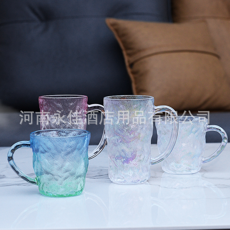 6只起发包邮 冰川纹带把啤酒杯子家用燕麦牛奶杯果汁饮料杯茶水杯