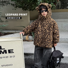 【冬款特价清仓】儿童冬装加厚可爱豹纹毛茸耳朵连帽加厚男童外套