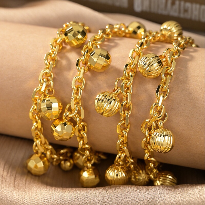 Cross-Border Hot-Selling Product: Round Ball Laser-Engraved Chunky Bracelet, Belly Dance Coin Bell Bracelet, Indian Dance Performance Accessory