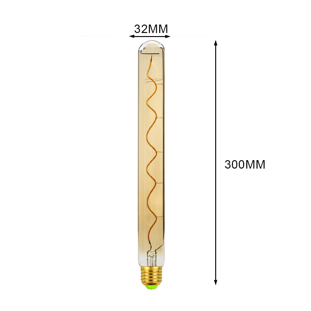 Soft filament T32*300 gold transparent single spiral dimmable E27 screw port personalized decoration home LED bulb