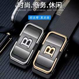 男士皮带批发 内穿式无牙扣腰带 字母B时尚休闲裤袋 厂家一件代发
